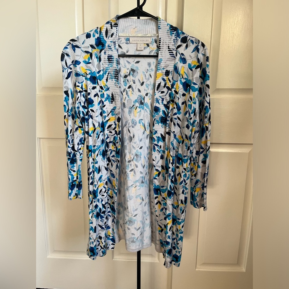 Laura Ashley Blue and Yellow Floral Cardigan